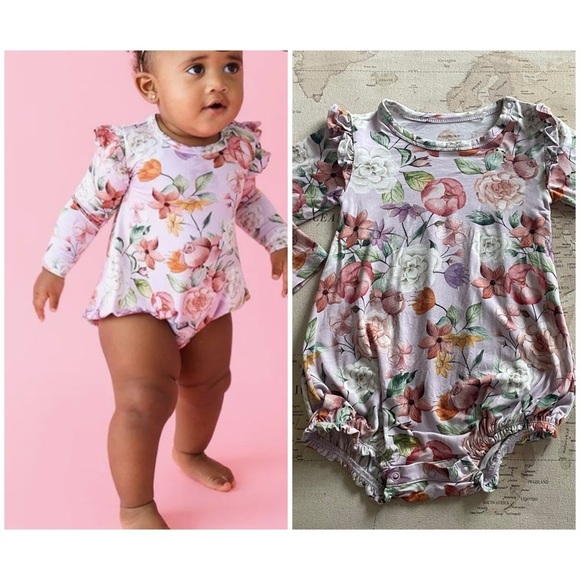 Posh Peanut Other - Posh Peanut Ruffle Bubble Romper Long Sleeve Floral Kids One Piece Size 2T
